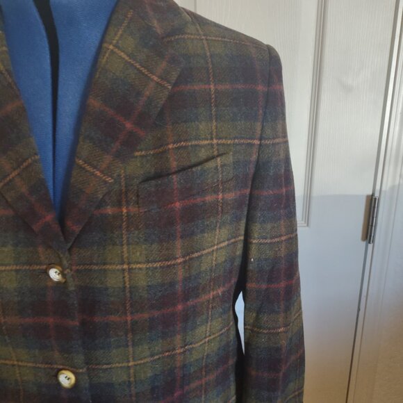L.L.Bean Dark Plaid Wool Cashmere Jacket 14R Turkey RN71341 - Picture 2 of 14